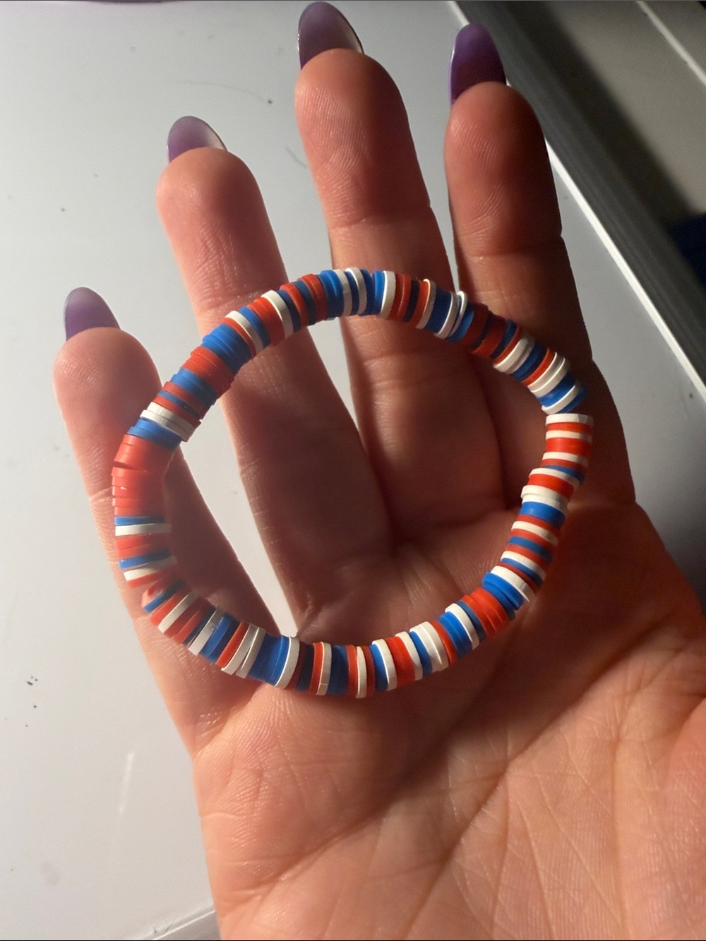 Red, White & Blue Stackable Disc Bead Bracelet